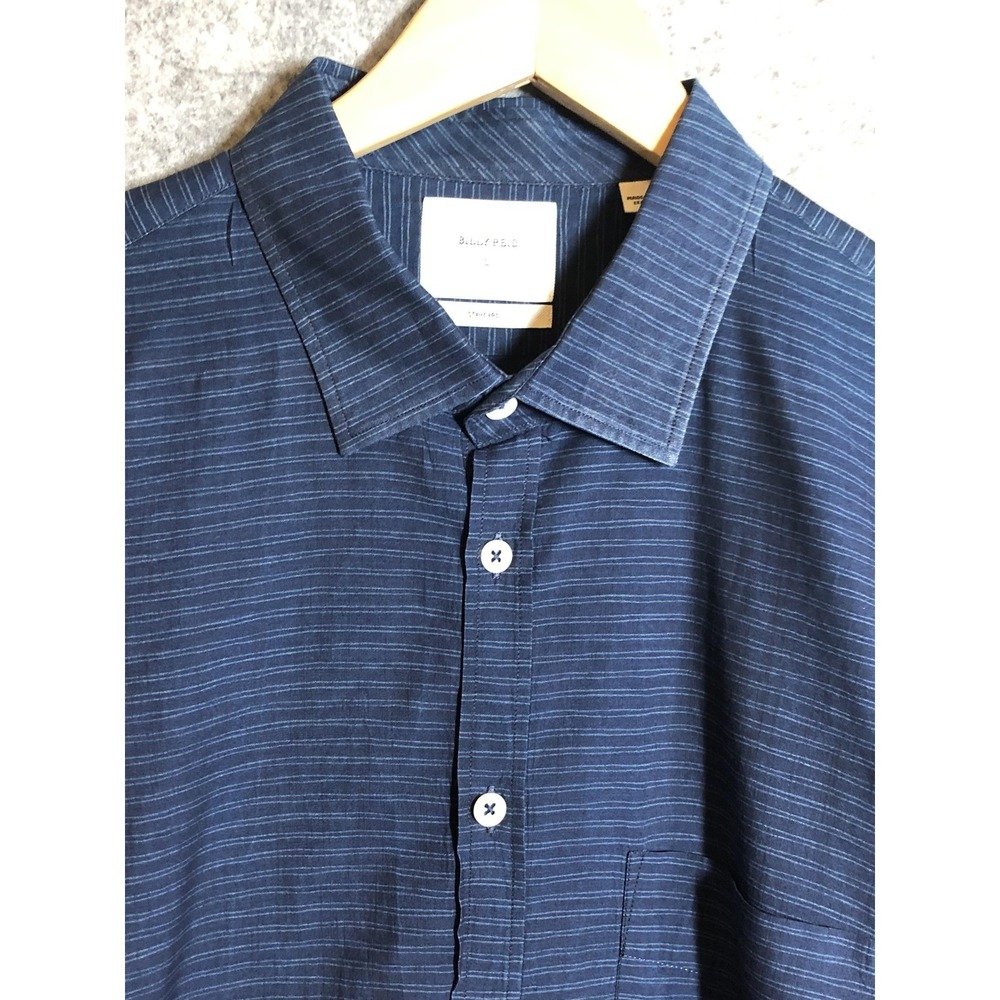 Billy Reid Shirt Mens Large Navy Striped Button Front Made in Italy Cotton